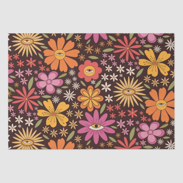 Papel De Seda Hippie Psychedelic 70 Groovy Flowers Olho Padrão (Frente )