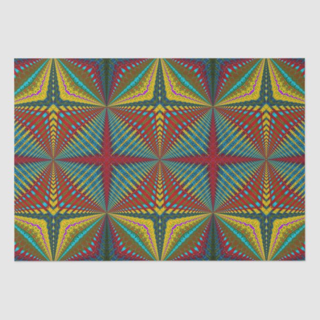 Papel De Seda Hippie Vermelho Azul Amarelo Verde Triquete Étnico (Frente )