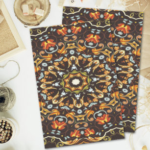 Papel De Seda Hippy Chic Zendala laranja folhas florais mandala
