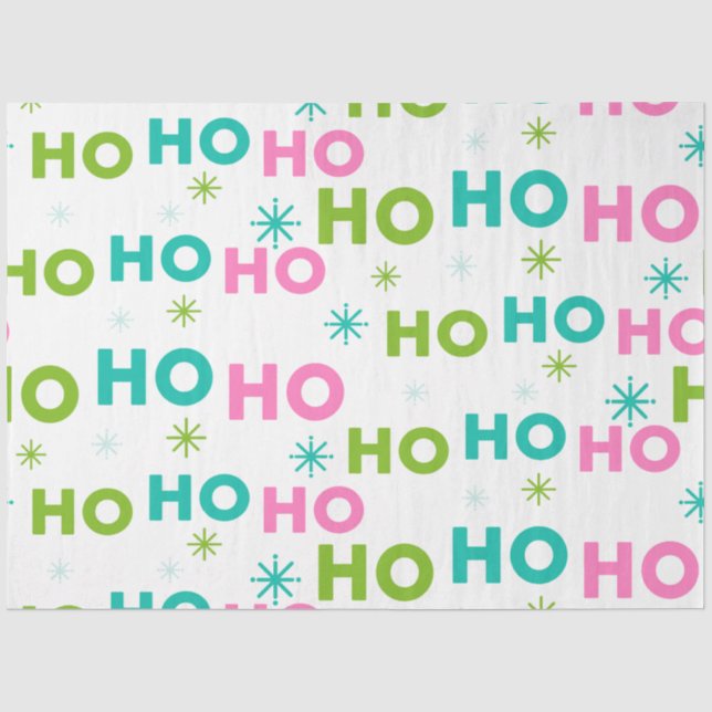 Papel De Seda Ho Ho Ho Flocos de neve Rosa Azul (Frente )