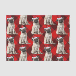 Papel De Seda Holiday Santa Pug Dog Red Buffalo Plaid Christmas