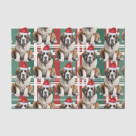 Papel De Seda Holiday Santa Saint Bernard Dog Plaid Christmas