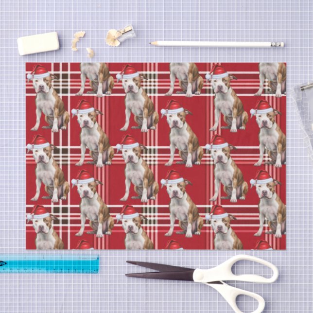 Papel De Seda Holiday Stafforshire Dog Red Xadrez Natal (Arte )