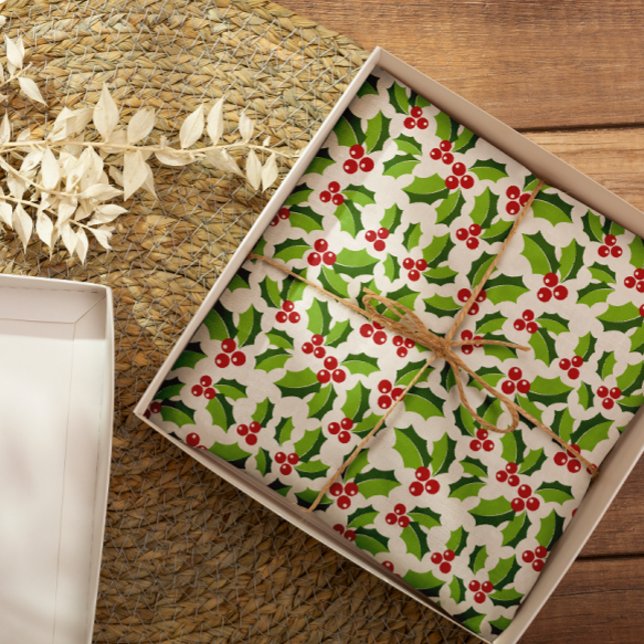 Papel De Seda Holly Berries Holly Deixa o Mistletoy Holiday (Criador carregado)