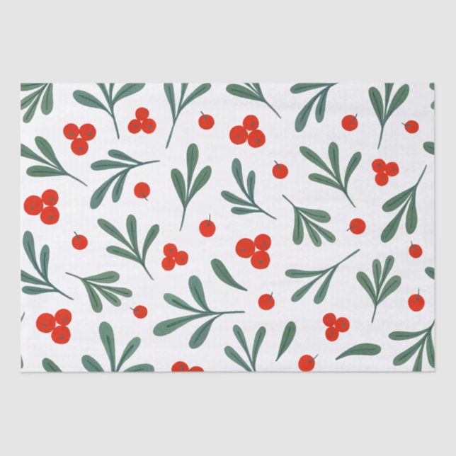 Papel De Seda Holly Berries Winter Plant Sintless Patterno (Frente )