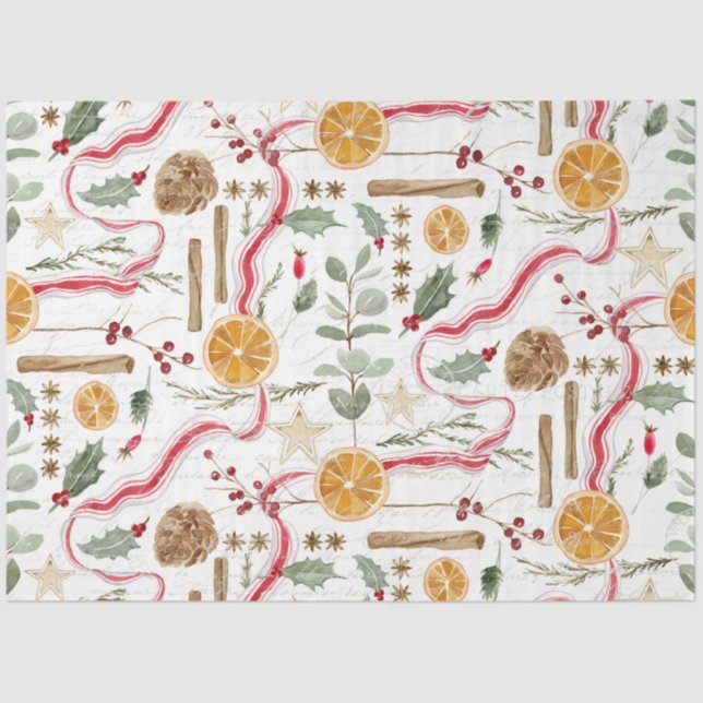 Papel De Seda Holly Berry Christmas Cinnamon Decoupage (Frente )