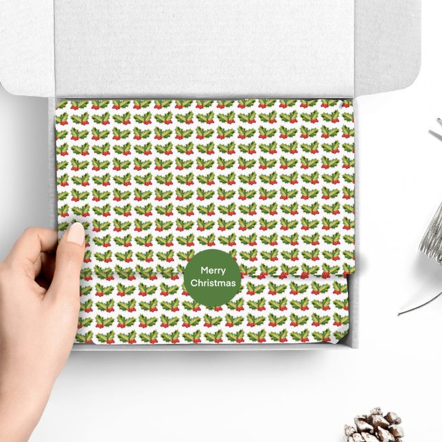 Papel De Seda Holly de Natal deixa e berries sinos e presentes (Criador carregado)