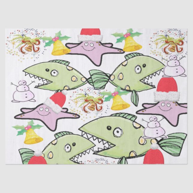 Papel De Seda Homem-Neve de Tubarão-Papel de Natal (Frente )