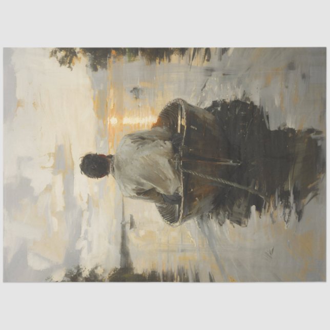 Papel De Seda Homem num Barco na Despintura de Pintura do Sol (Frente )