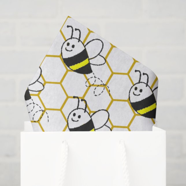 Papel De Seda Honeybee Honeycomb Black Yellow White Pattern  (Sacola de presentes)