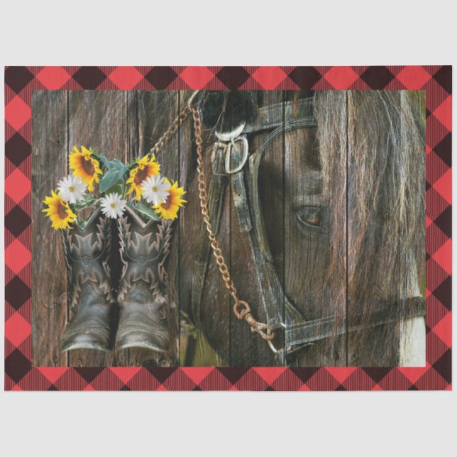 Papel De Seda Horse Cowboy Boots Sunflower Daisies (Frente )