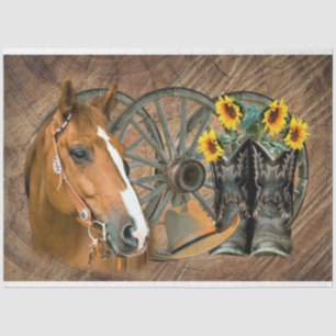 Papel De Seda Horse Cowboy Boots Vagão Girassol Roda Sunflower W