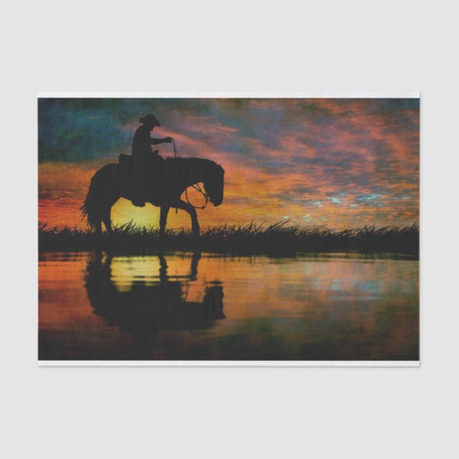 Papel De Seda Horse Cowboy Silhouette Sunset (Frente )