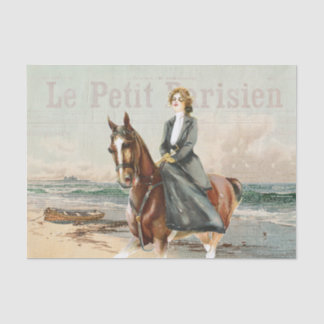 Papel De Seda Horse Lady Rider Descobre Praia Costeira Francesa