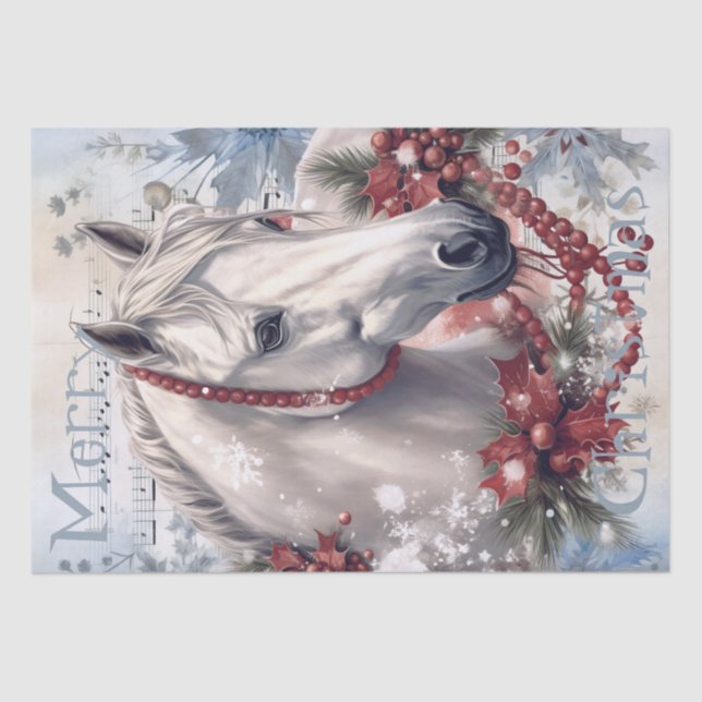 Papel De Seda Horse Winter Christmas Watercolor (Frente )