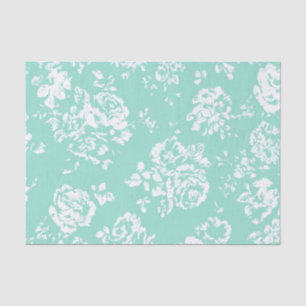 Papel De Seda Hortelã com teste padrão floral branco
