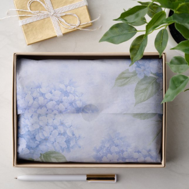 Papel De Seda Hortênsia Azul Floral (Presente)