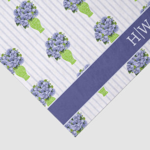 Papel De Seda Hortênsia Azul Monograma de Vaso Floral Costeiro
