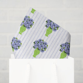 Papel De Seda Hortênsia Azul Vaso Verde Floral Costeira
