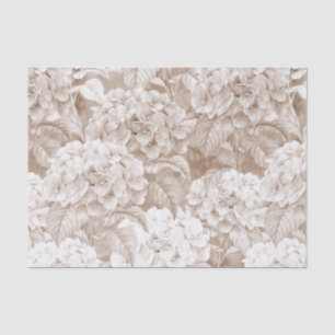 Papel De Seda Hortensia elegante branco do marrom do vintage de