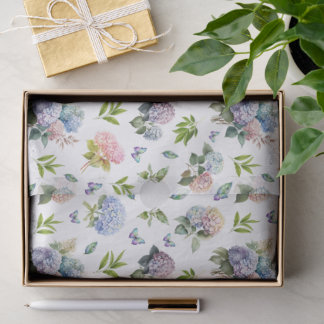 Papel De Seda Hortênsia Floral Azul e Rosa