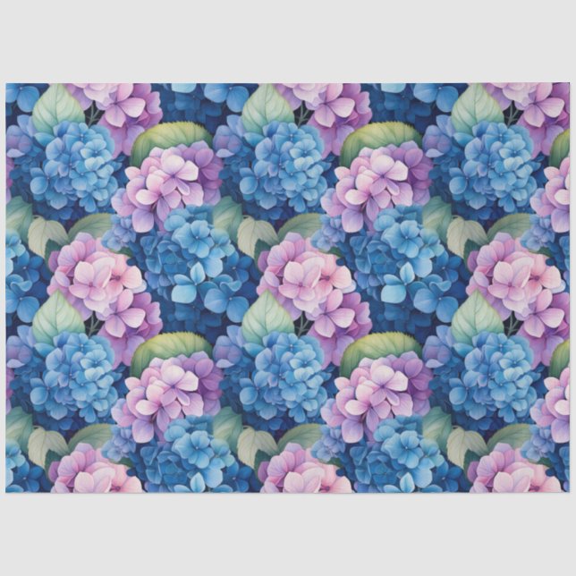 Papel De Seda Hortênsias Azuis Rosadas Decoupage  (Frente )