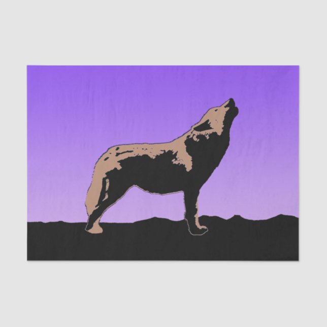 Papel De Seda Howling Wolf at Sunset - Arte original sobre a vid (Frente )