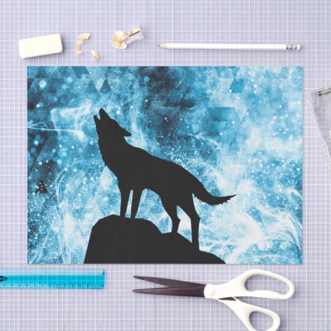 Papel De Seda Howling Wolf Winter snowblue smoAbstrato (Arte )
