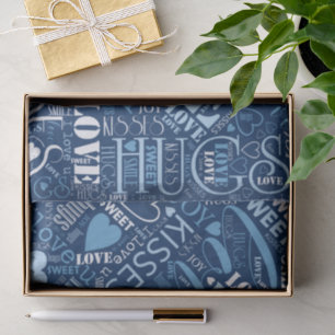 Papel De Seda Hugs and Kisses Word Cloud Blue ID286