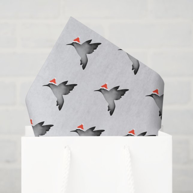 Papel De Seda Hummingbird black shadow santa Christmas holiday (Sacola de presentes)