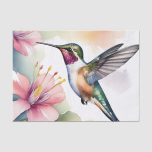 Papel De Seda Hummingbird Com Flores Rosa