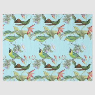 Papel De Seda Hummingbird e Flores na Nuvem Verde Claro