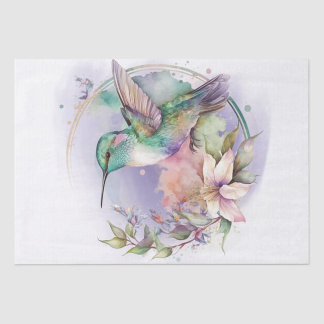 Papel De Seda Hummingbird Floral Watercolor (Frente )