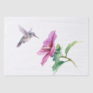 Papel De Seda Hummingbird Hibiscus Fower Watercolor Art