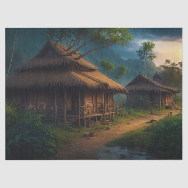 Papel De Seda Hut De Bambu Na Dissociação Da Aldeia (Frente )