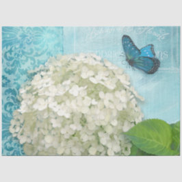 Papel De Seda Hydrangea Blue Floral Butterfly Arte