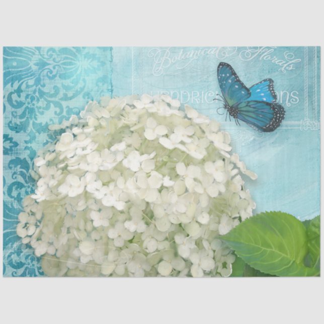 Papel De Seda Hydrangea Blue Floral Butterfly Arte (Frente )