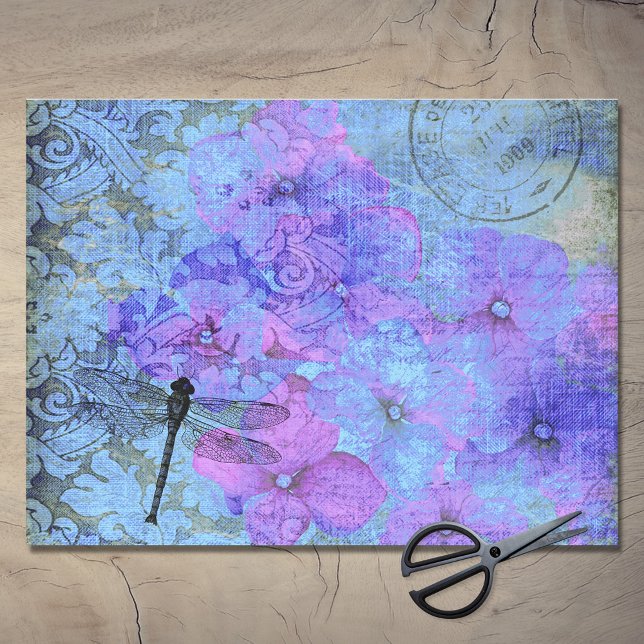 Papel De Seda Hydrangea Dragonfly Rótulo Escuro - Folha Postmark (Criador carregado)