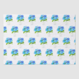 Papel De Seda Hydrangea floral Blue Flores Aquarela Russo