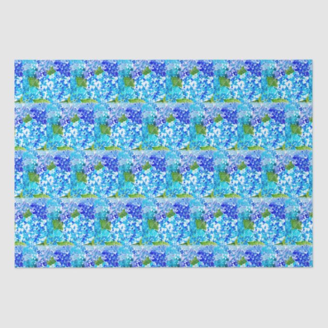 Papel De Seda Hydrangea floral Blue Flores Aquarela Russo (Frente )