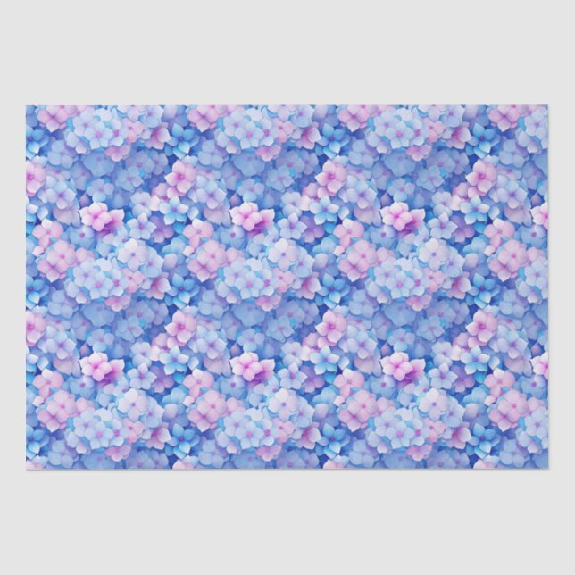 Papel De Seda Hydrangeas Azuis Rosa Floral em Bloom (Frente )