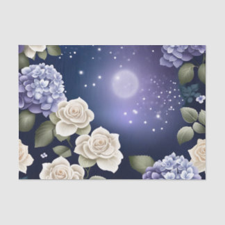 Papel De Seda Hydrangeas e Rosas à meia-noite