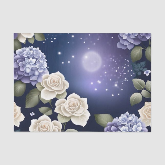 Papel De Seda Hydrangeas e Rosas à meia-noite (Frente )