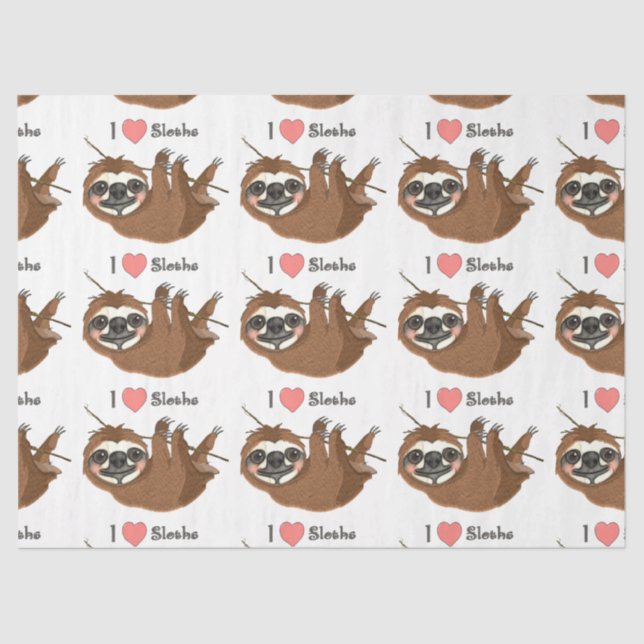 Papel De Seda I Heart Sloths Baby Animal (Frente )