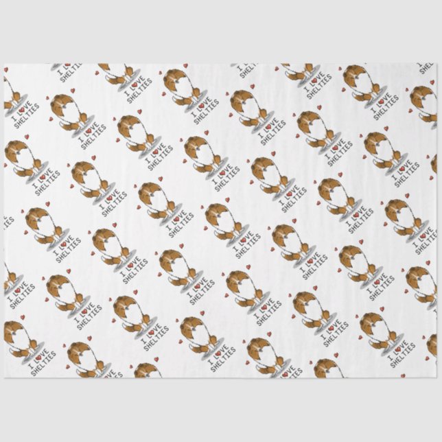 Papel De Seda I Love Shels (sable 2) Shetland Sheepdog Cute (Frente )