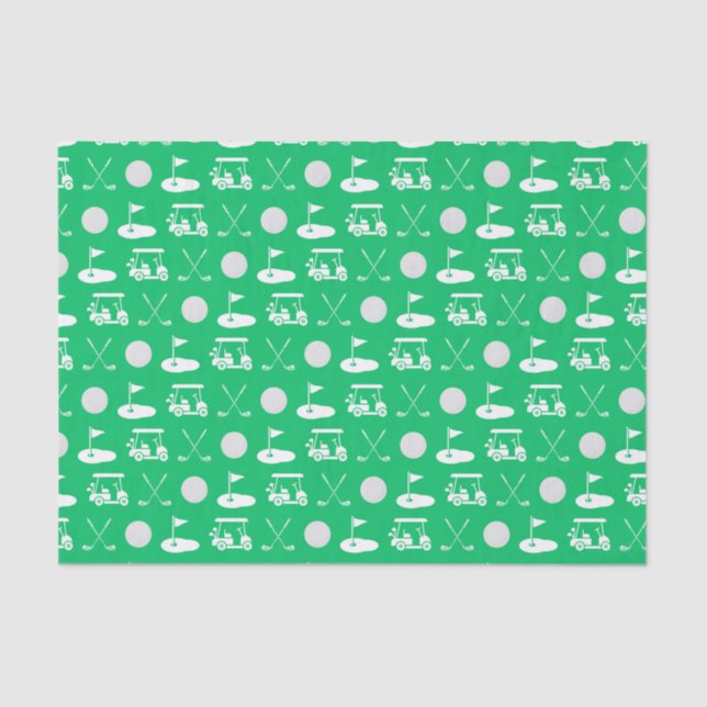 Papel De Seda Ícones de Golfe Verde e Branco (Frente )