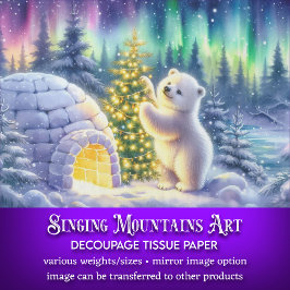 Papel De Seda Igloo do Urso Polar Ártico e Decoupage da Árvore d