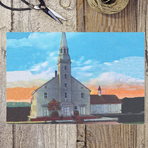 Papel De Seda Igreja cristã branca de cidade pequena do vintage