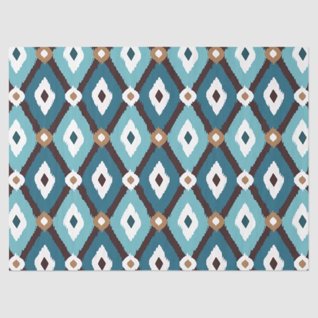 Papel De Seda Ikat Pattern Teal e Brown Decoupage (Frente )