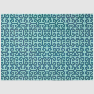 Papel De Seda IKAT Tribal Patteral Teal Aqua Grega Key Decoupage